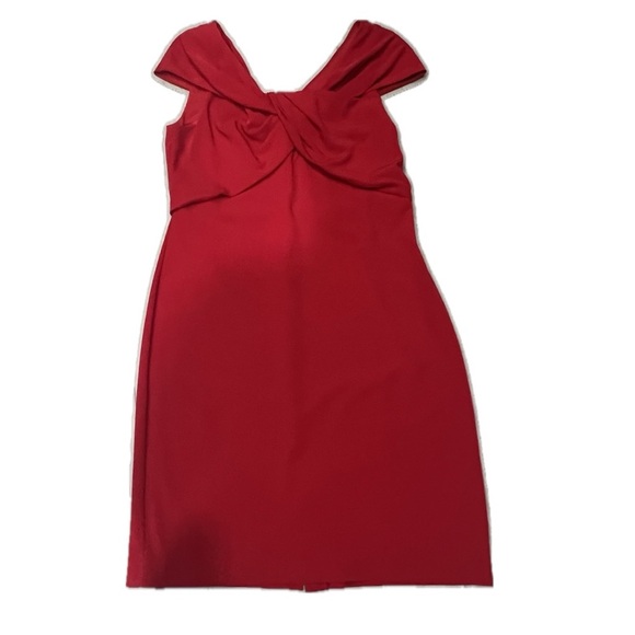 Elegant Lined Red Knot-Front Midi Dress Medium - Picture 10 of 11